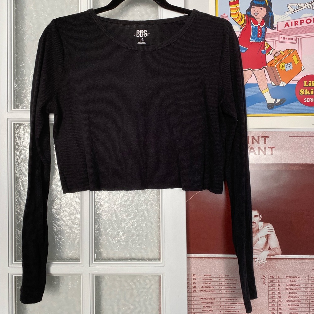 Black Long Sleeve Crop Top from BDG